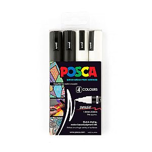 Posca PC5BR Paint Mrkr B/W Pk4